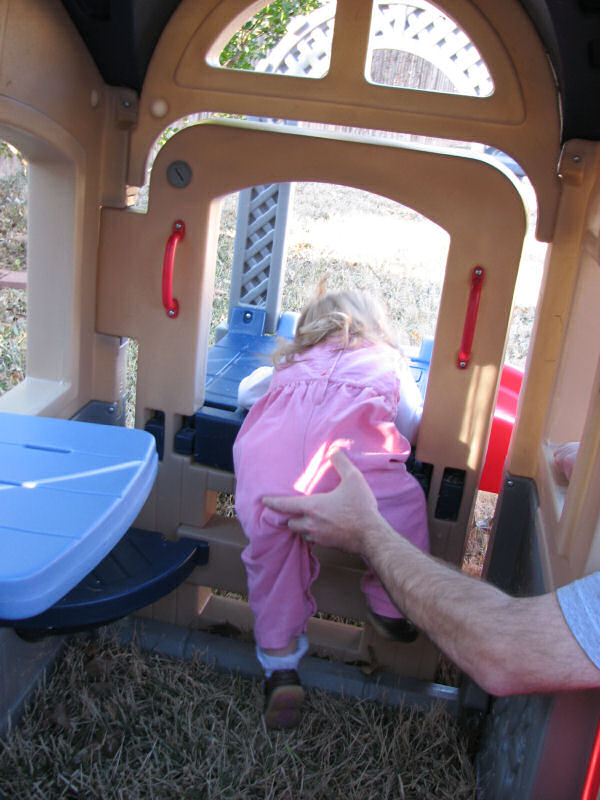 Climbing the Steps to the Slide